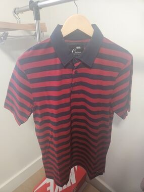 Vans Red and Navy Striped Polo Shirt